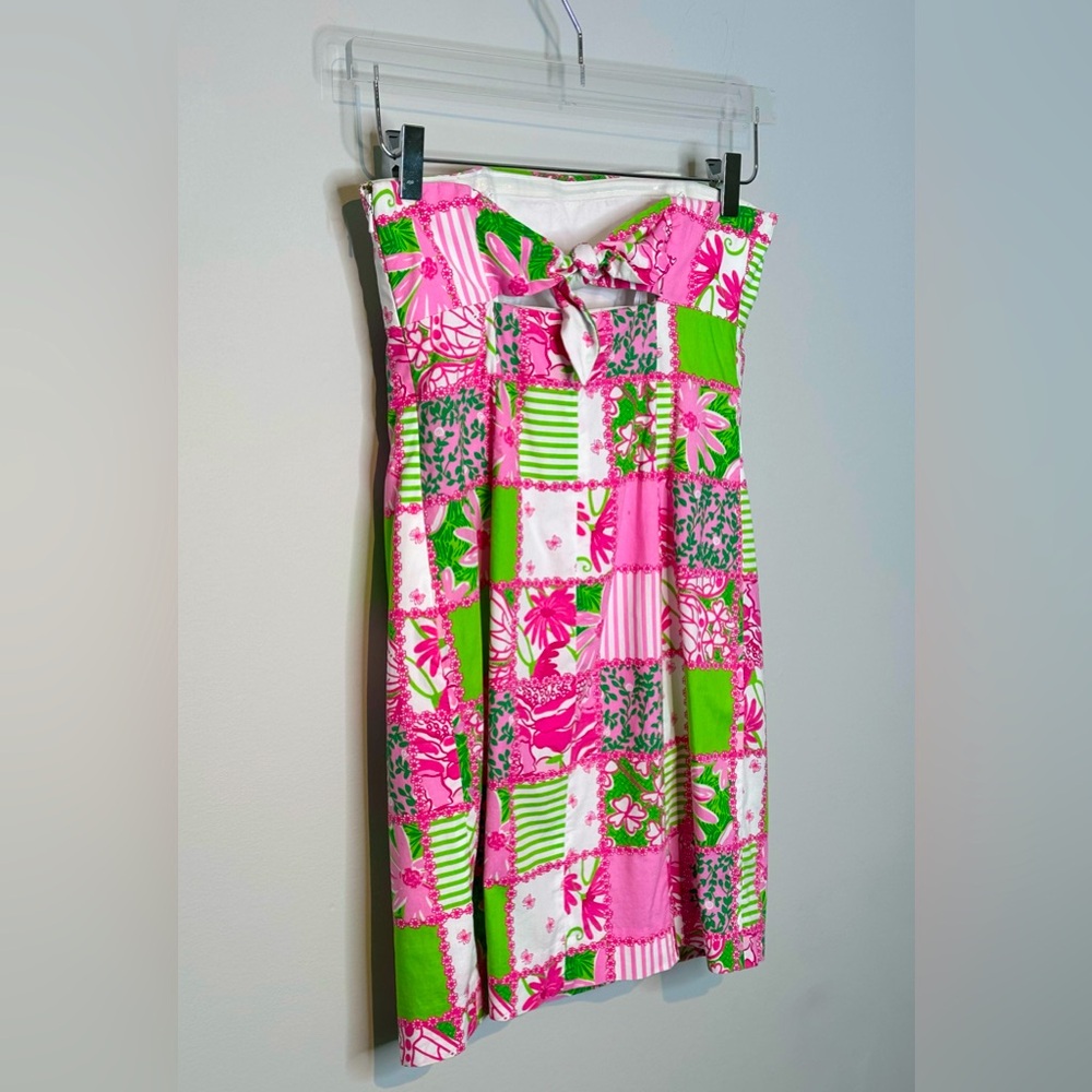 Lilly Pulitzer Strapless Patchwork Squares Pink G… - image 5